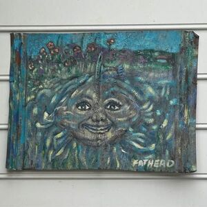 SUPER COOL Painting on Antique Ceiling Tin: Signed by Artist FATHEAD
